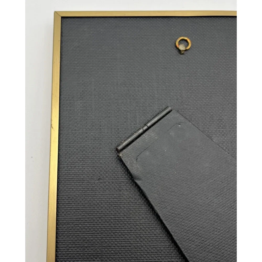 Vtg Gold Brass Tone Metal Picture Frame 6x8 Oval Tiered Mat Easel Back Hooks MCM